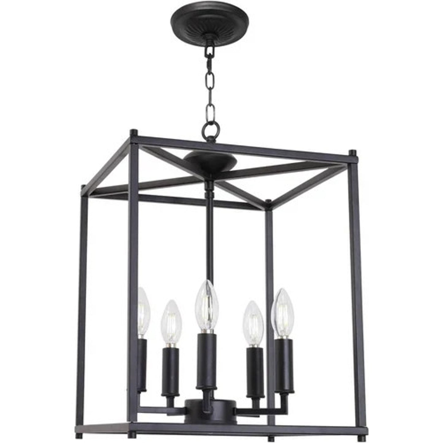 New 4-Light Farmhouse Pendant Chandelier Matte Black Lantern Cage Fixture