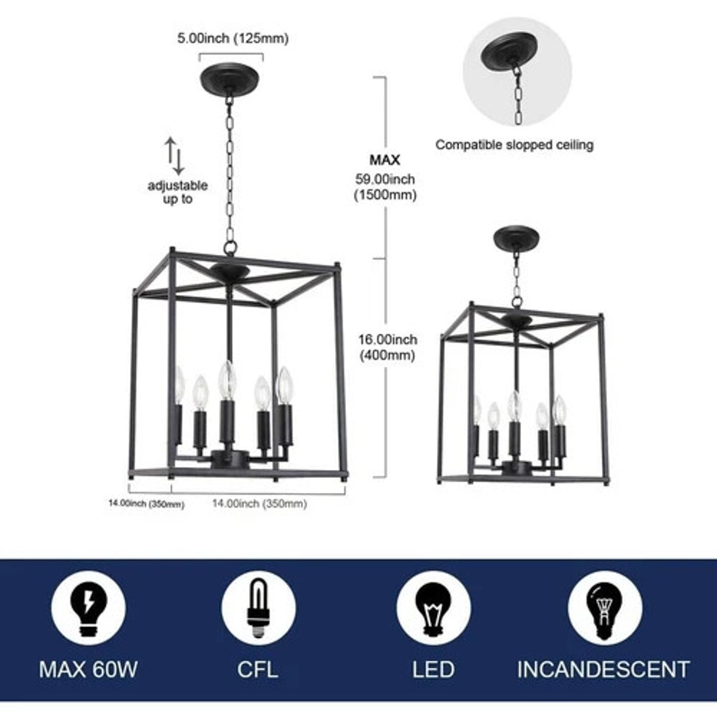 New 4-Light Farmhouse Pendant Chandelier Matte Black Lantern Cage Fixture