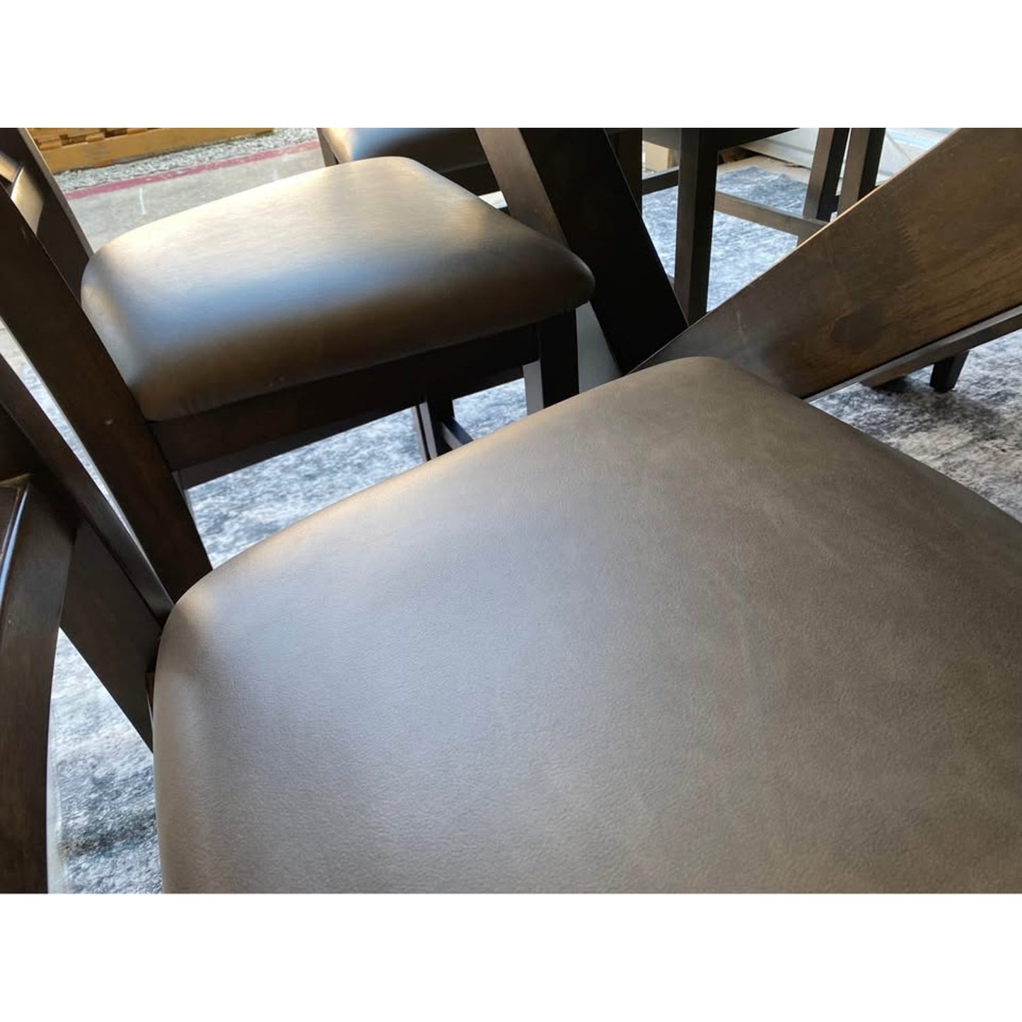 Collins 9 Piece expandable Counter Height Dining Set large square table eight upholstered chairs.