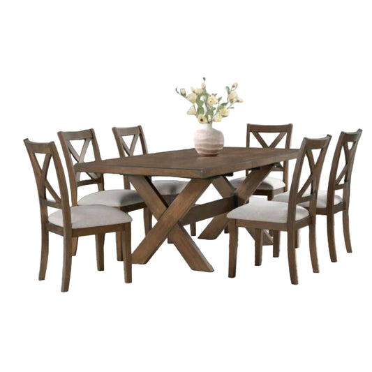 Lathan 7-Piece Dining Table Set – Modern Walnut Finish w/ 6 Chairs