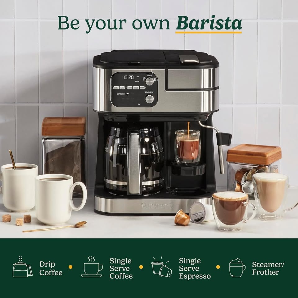 Cuisinart 4-in-1 Coffee Maker Barista Bar β Single Serve, K-Cup, Espresso & Frother β NEW