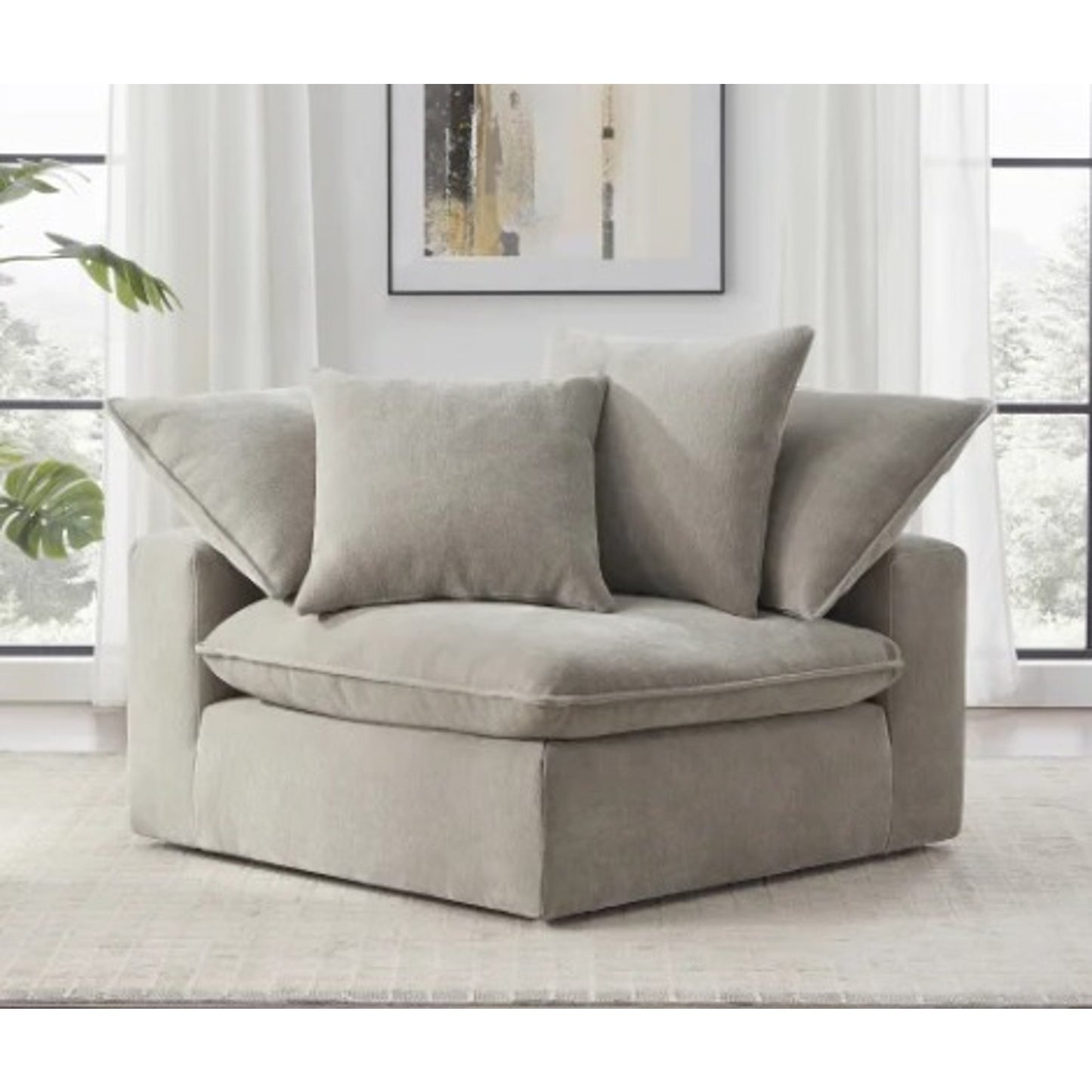 Sereen Fabric Corner Chair with 2 Pillows – Taupe – Modular Sectional Compatible – Like New