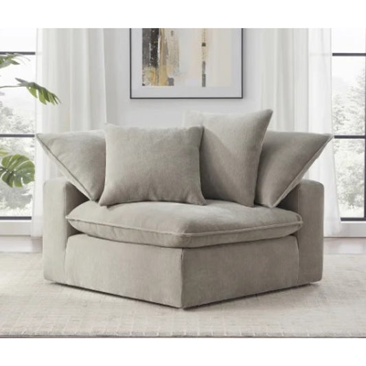 Sereen Fabric Corner Chair with 2 Pillows – Taupe – Modular Sectional Compatible – Like New