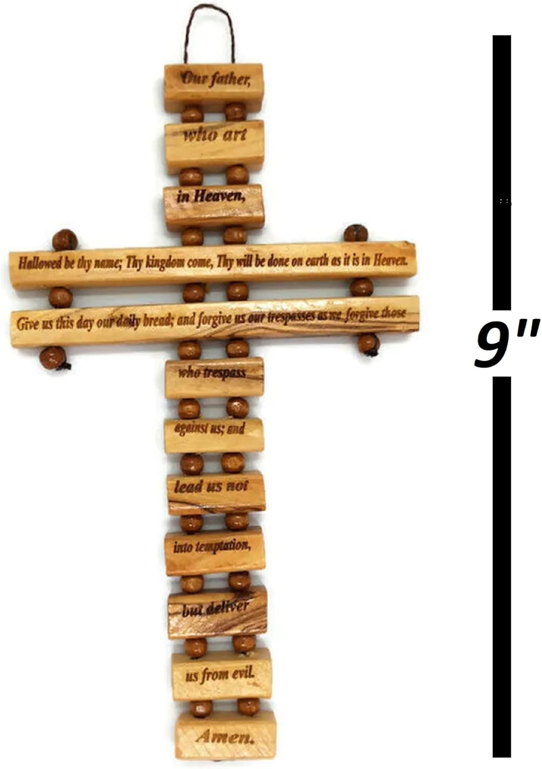 Holy Land Lord Prayer Olive Wood Hanging (9-Inch) Cross Christian religious Jerusalem décor from Bethlehem
