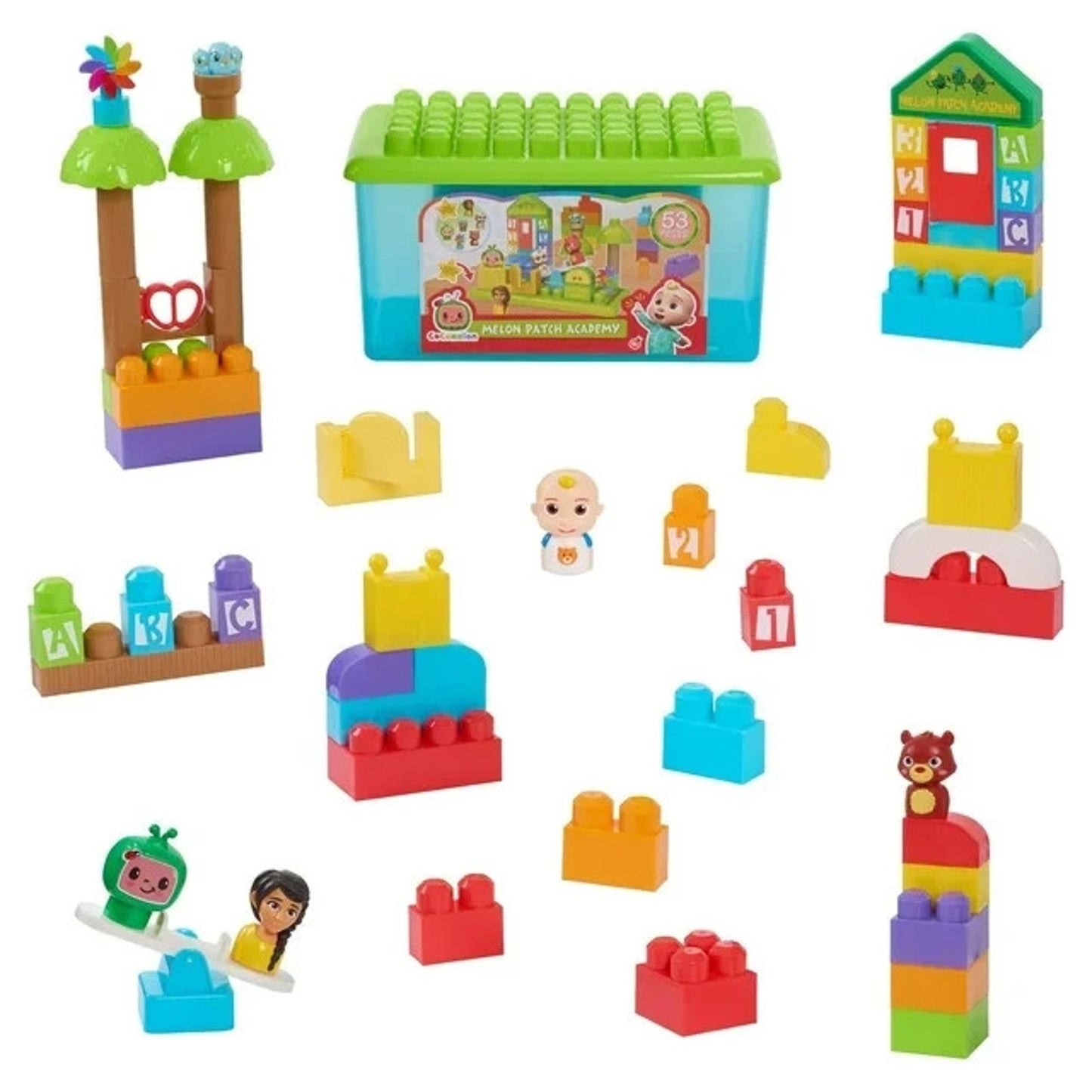 CoComelon Patch Academy, 53 Large Building Blocks Includes 6 Character Figures,