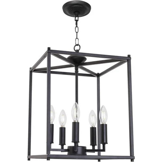 New 4-Light Farmhouse Pendant Chandelier Matte Black Lantern Cage Fixture