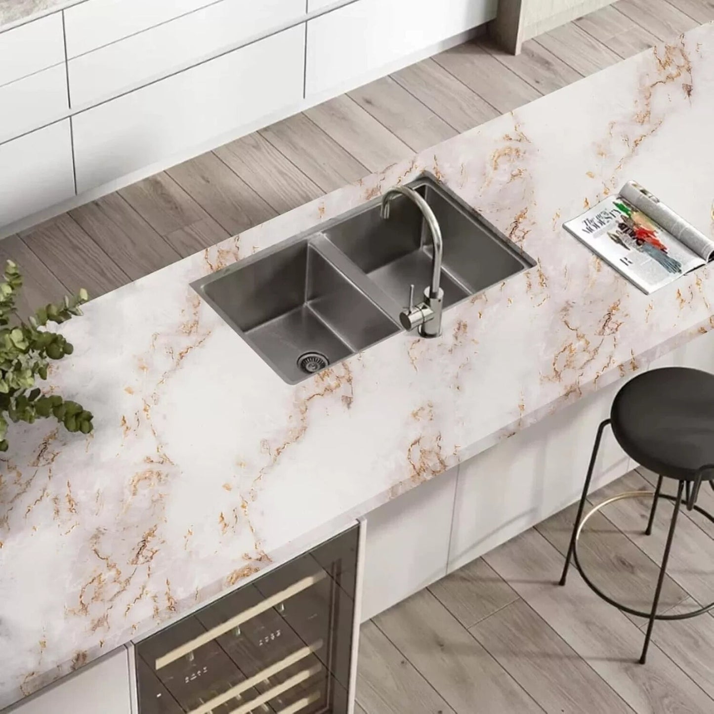 Peel & Stick Gold Marble Contact Paper 116"x23" Countertops Adhesive Waterproof