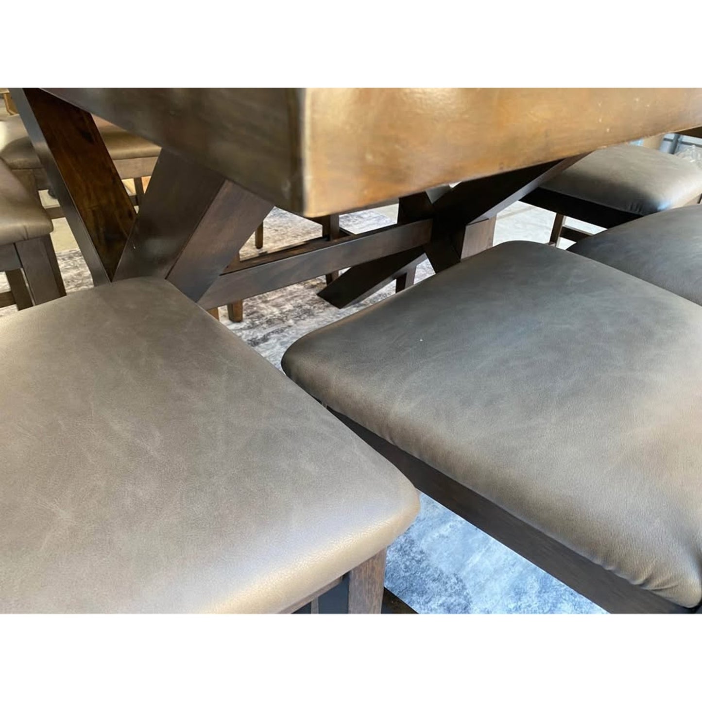 Collins 9 Piece expandable Counter Height Dining Set large square table eight upholstered chairs.