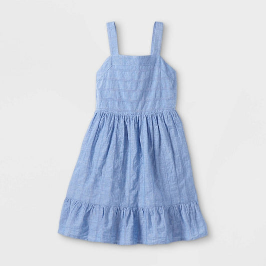 Cat & Jack Girls' Blue Tie-Back Sleeveless Flare Woven Dress , Size XXL(18)