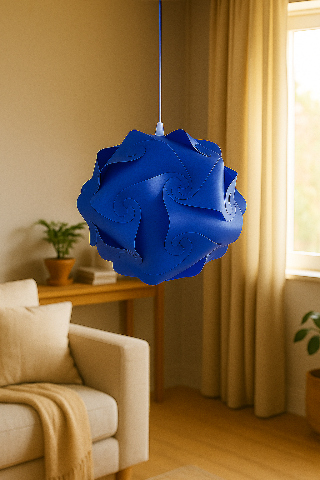 Fully Assembled 13" Puzzle Infinity Light Lamp – Cord and Bulb Included – Solid Blue