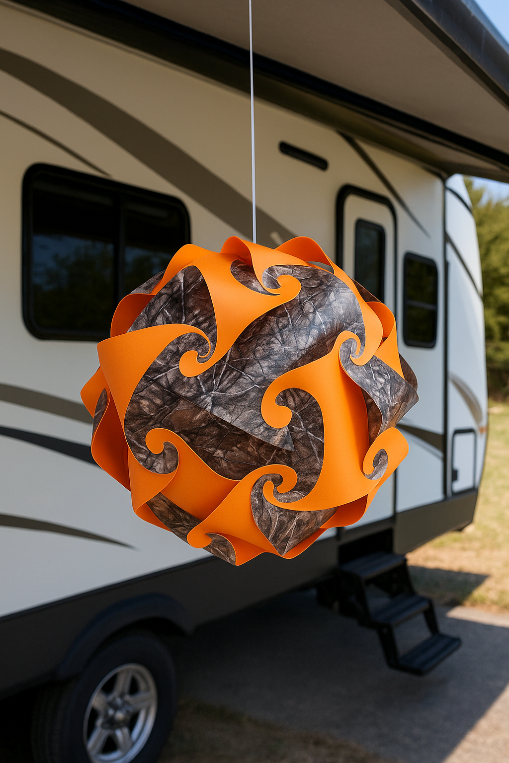 Fully Assembled 13" Puzzle Infinity Light Lamp – Cord and Bulb Included – Camouflage & Orange Design