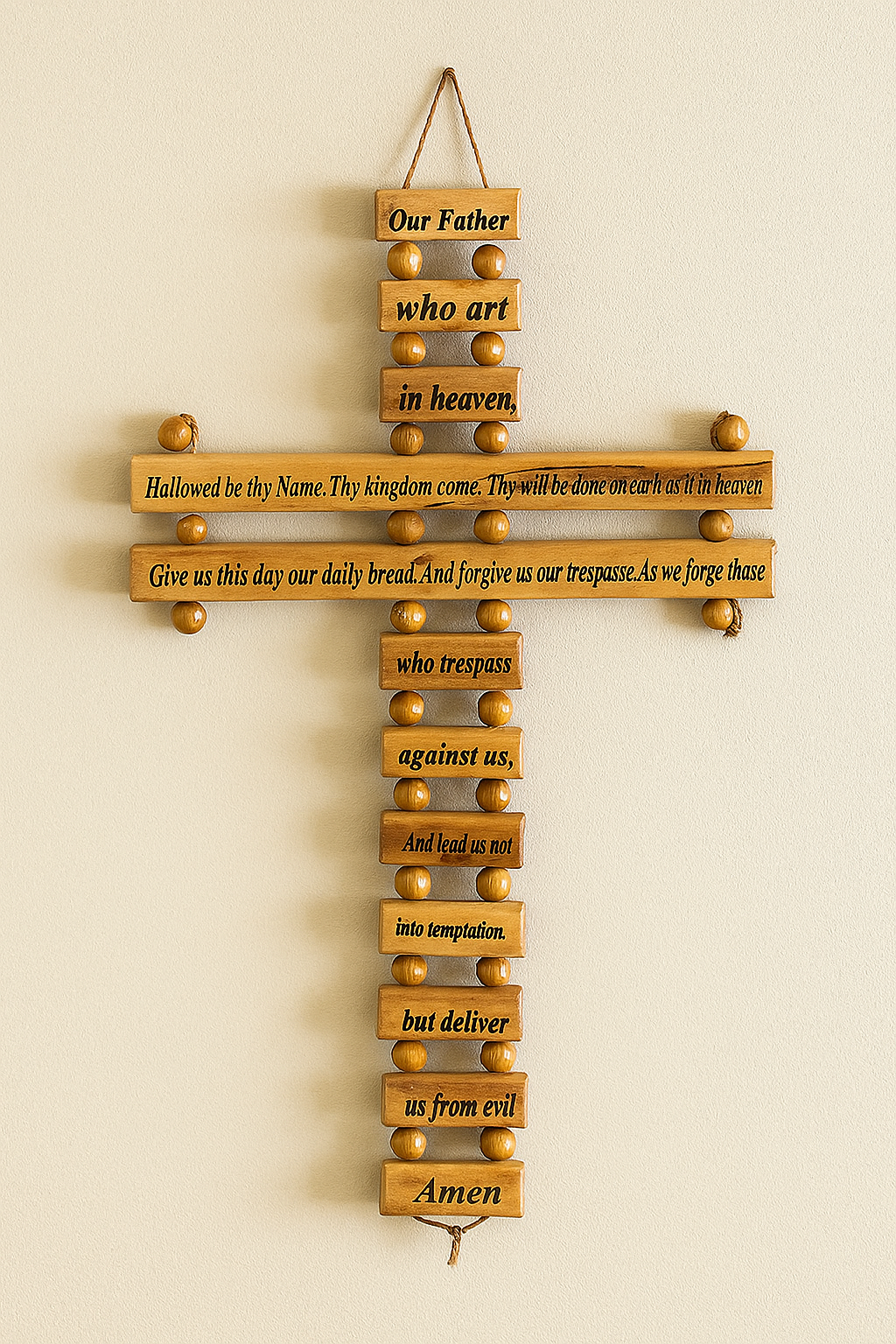 Holy Land Lord Prayer Olive Wood Hanging (9-Inch) Cross Christian religious Jerusalem décor from Bethlehem