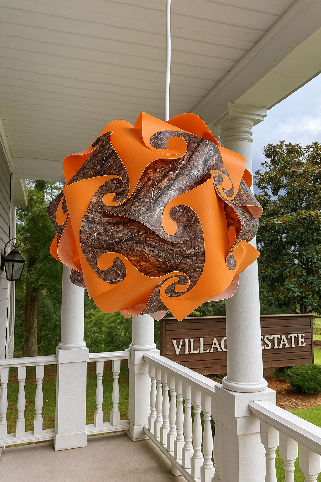 Fully Assembled 13" Puzzle Infinity Light Lamp – Cord and Bulb Included – Camouflage & Orange Design