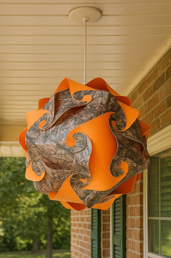 Fully Assembled 13" Puzzle Infinity Light Lamp – Cord and Bulb Included – Camouflage & Orange Design