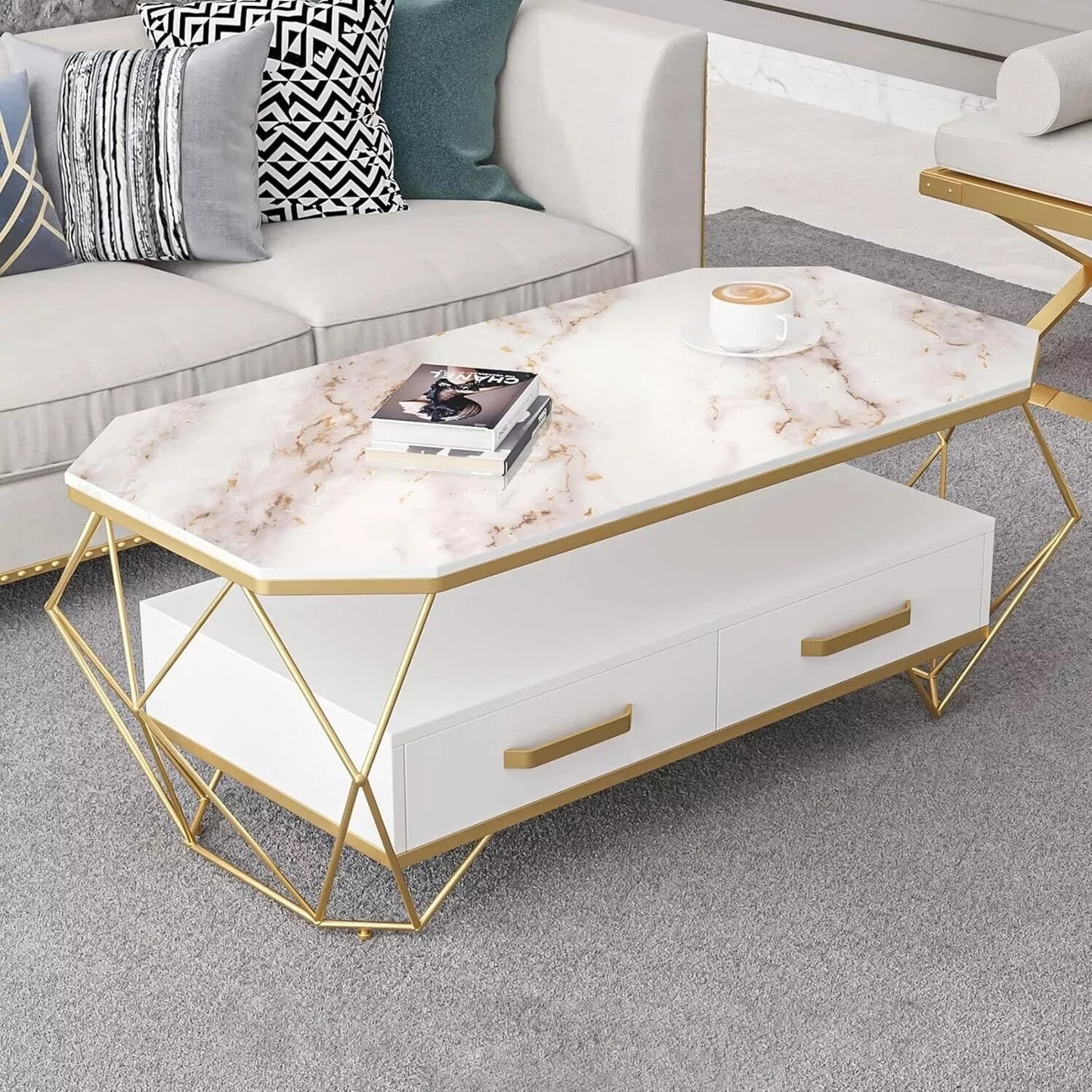 Peel & Stick Gold Marble Contact Paper 116"x23" Countertops Adhesive Waterproof