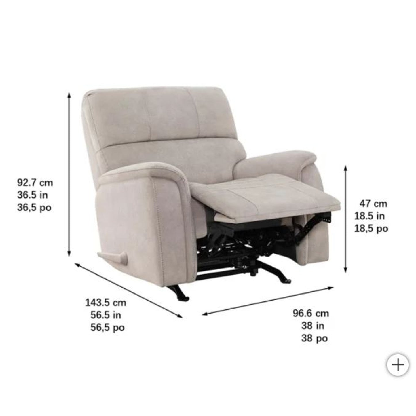 True Innovations Hayden Manual Rocker Recliner couch – Beige Fabric – Like New