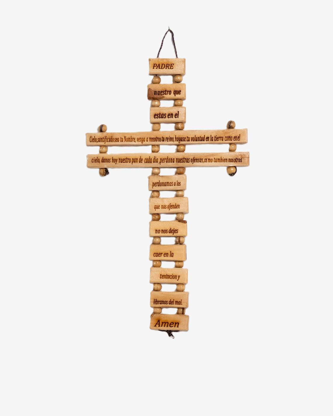 Holy Land Lord Prayer Olive Wood Hanging (9-Inch) Cross Christian religious Jerusalem décor from Bethlehem