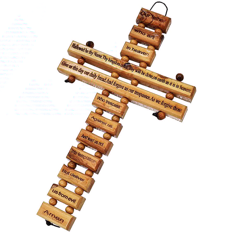 Holy Land Lord Prayer Olive Wood Hanging (9-Inch) Cross Christian religious Jerusalem décor from Bethlehem