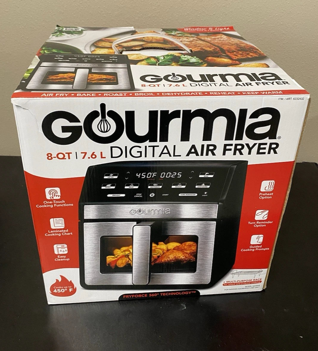Gourmia 8 QT Digital Air Fryer Window & Light, Countertop Black (New Open Box)