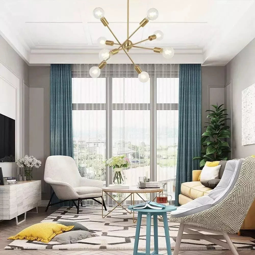 8 Light Sputnik Chandelier Brushed Brass Modern Vintage Pendant Ceiling Fixture