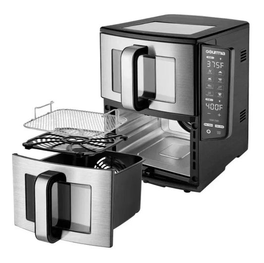 New (Open Box) Gourmia 11 Qt Dual Basket Air Fryer Smart Finish 4-Layer XL Cooker