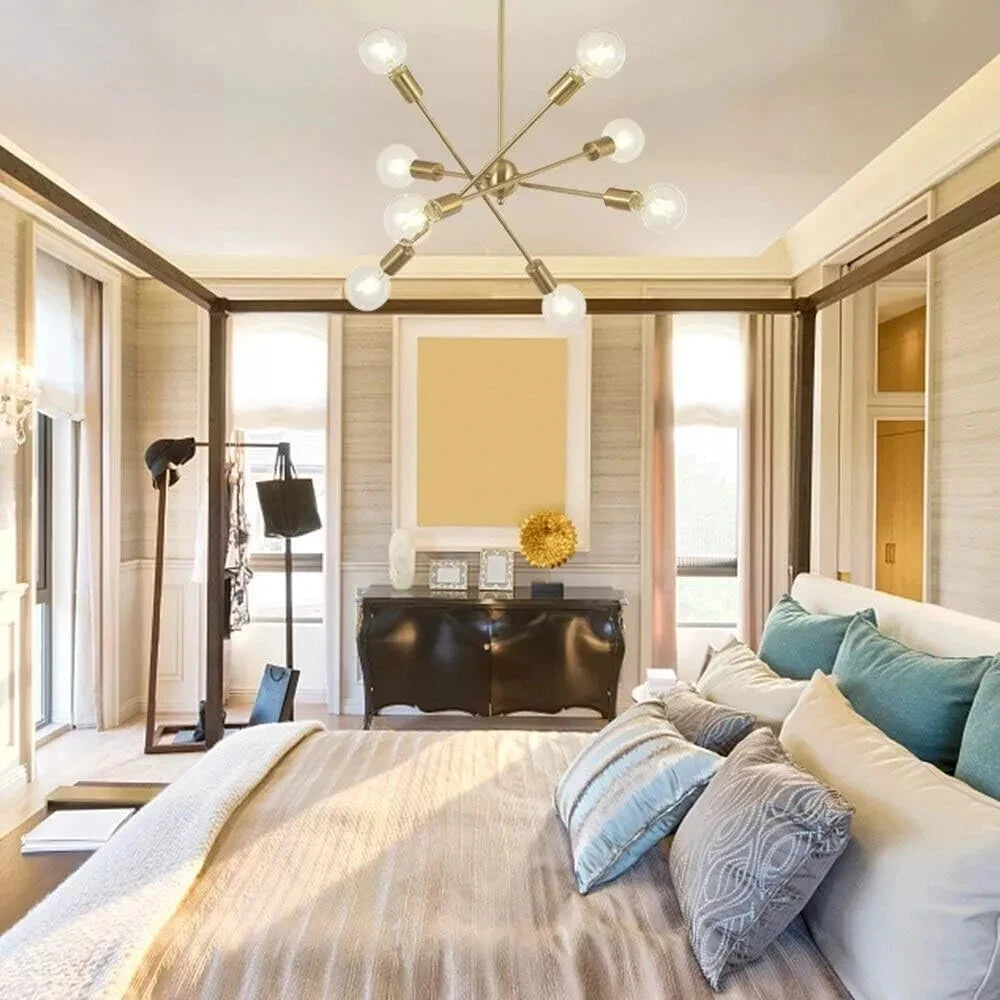 8 Light Sputnik Chandelier Brushed Brass Modern Vintage Pendant Ceiling Fixture