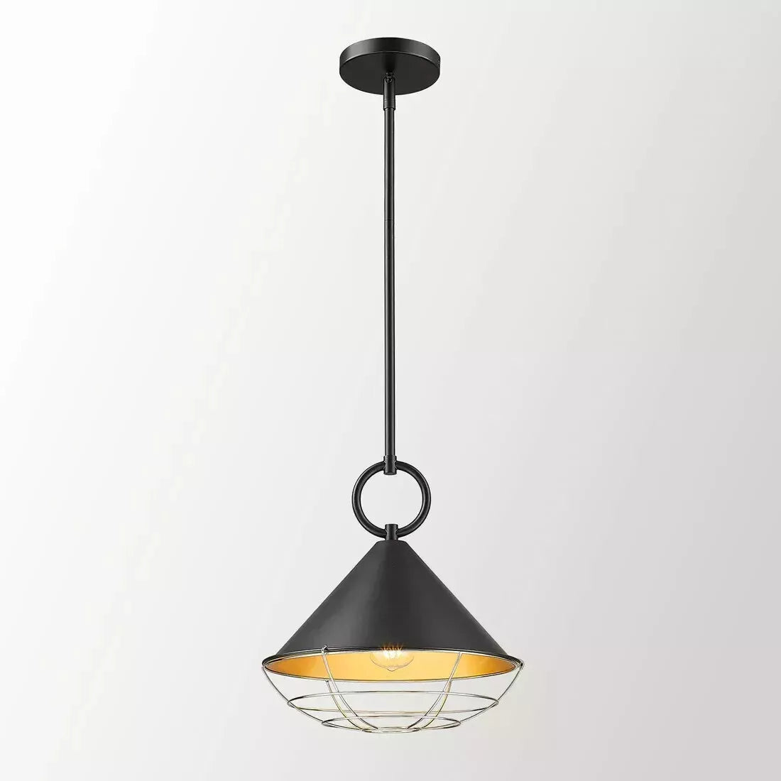 Emliviar 12.3 Inch Pendant Light Metal Cone Lampshade, Adjustable Rods - Black