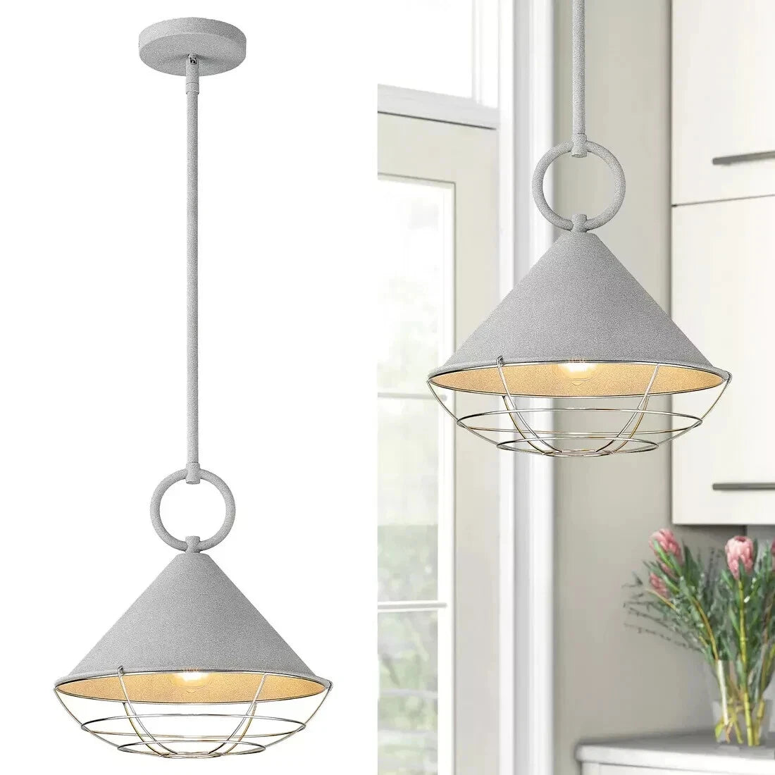 Emliviar 12.3" Adjustable Pendant Lamp, Modern Industrial Grey Light Fixture