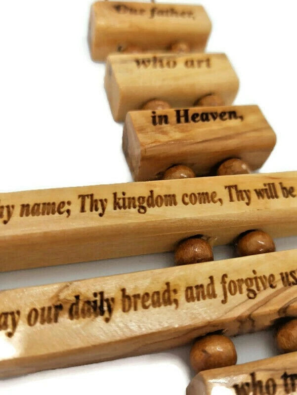 Holy Land Lord Prayer Olive Wood Hanging (9-Inch) Cross Christian religious Jerusalem décor from Bethlehem