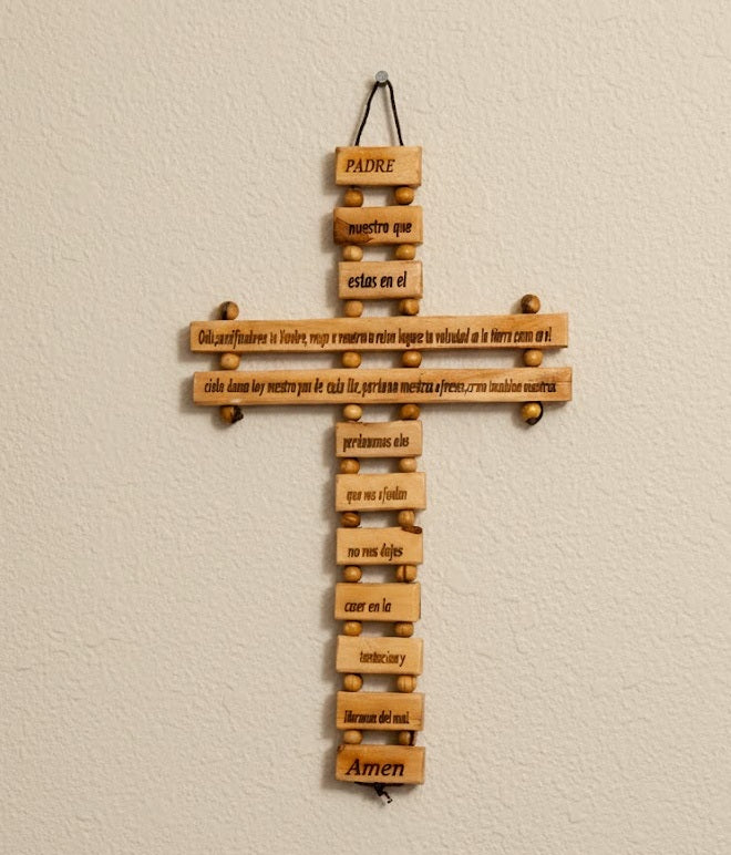 Holy Land Lord Prayer Olive Wood Hanging (9-Inch) Cross Christian religious Jerusalem décor from Bethlehem