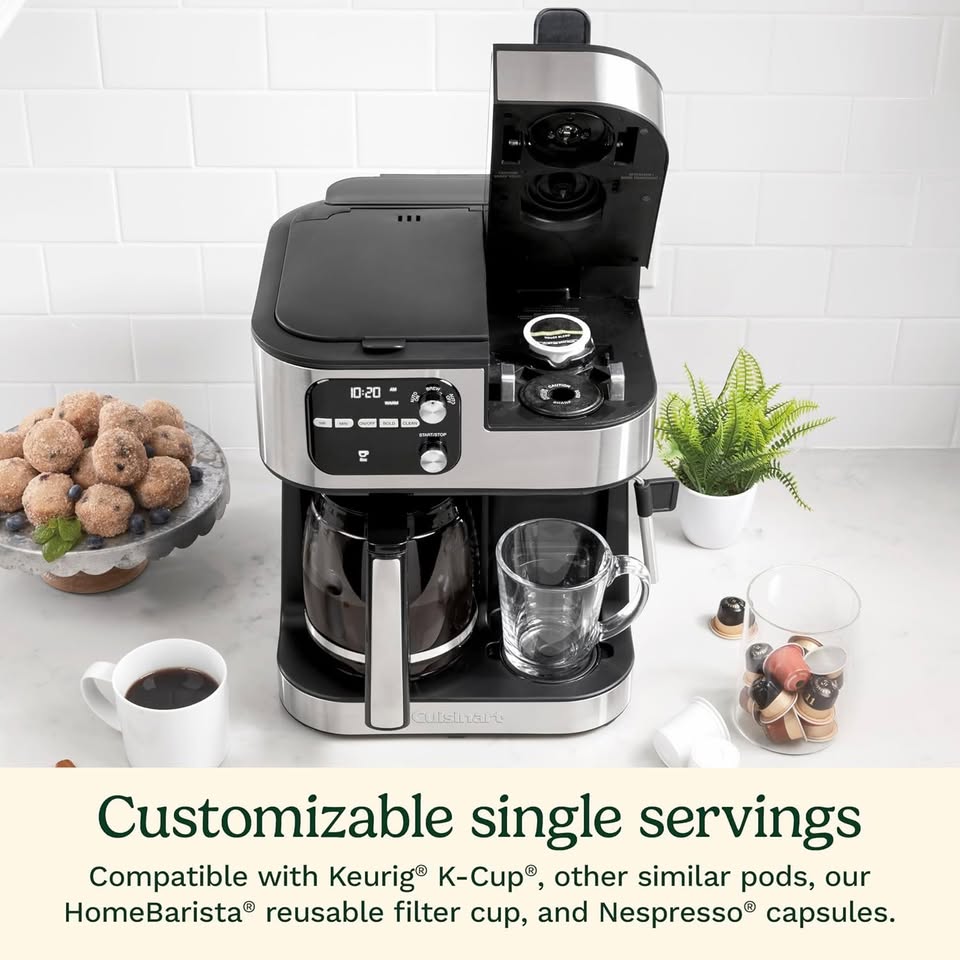 Cuisinart 4-in-1 Coffee Maker Barista Bar – Single Serve, K-Cup, Espresso & Frother – NEW