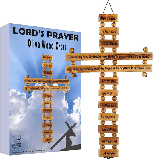 Holy Land Lord Prayer Olive Wood Hanging (9-Inch) Cross Christian religious Jerusalem décor from Bethlehem