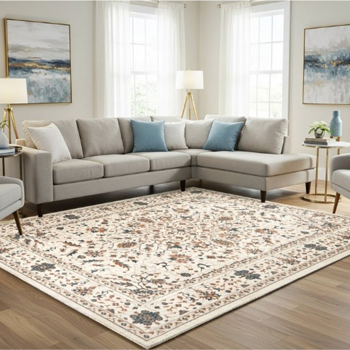 Hampton Court Pienza Ivory Area Rug – 7'10" x 10' | Modern Plush Neutral Carpet