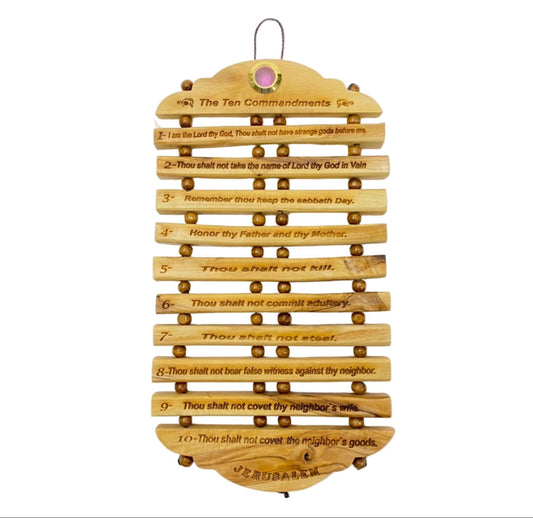 The Ten Commandments 10"X 5.5" Hand Made Olive Wood Carved Hand Made Holy Land hanging