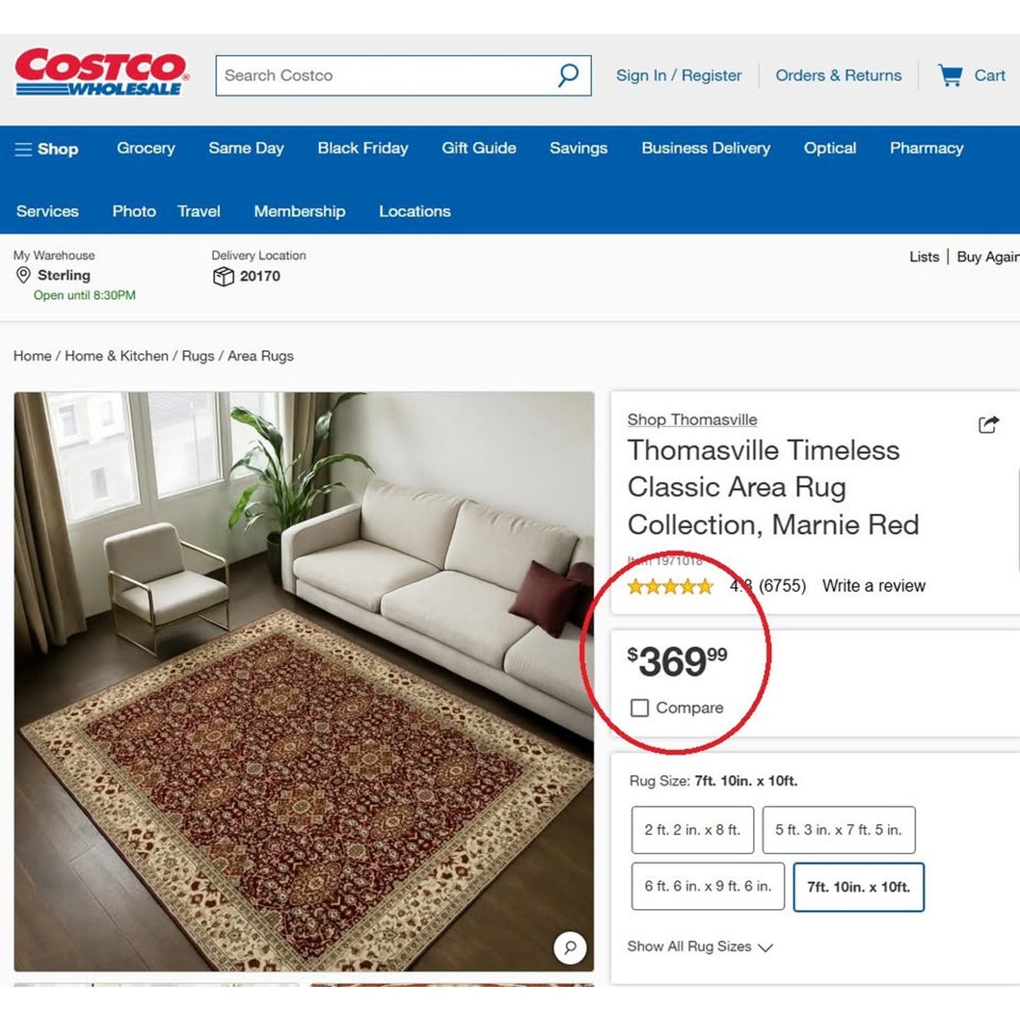 Premium Thomasville Timeless Classic Rug Carpet – Marnie Red – 7'10" x 10' Area Rug NEW