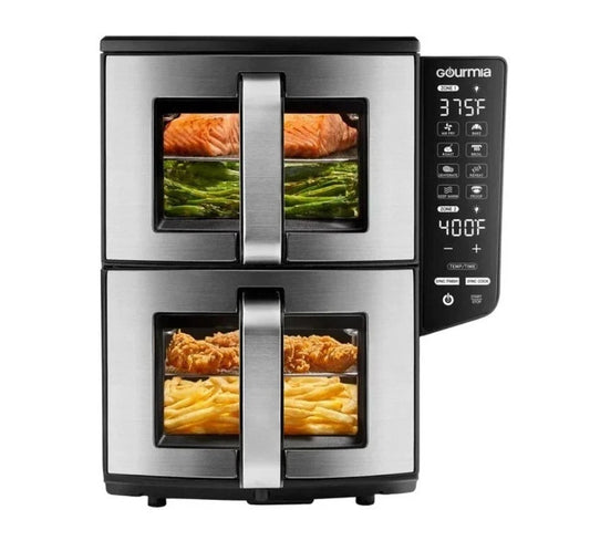 New Open Box Gourmia 11 Qt Dual Basket Air Fryer Smart Finish 4-Layer XL Cooker
