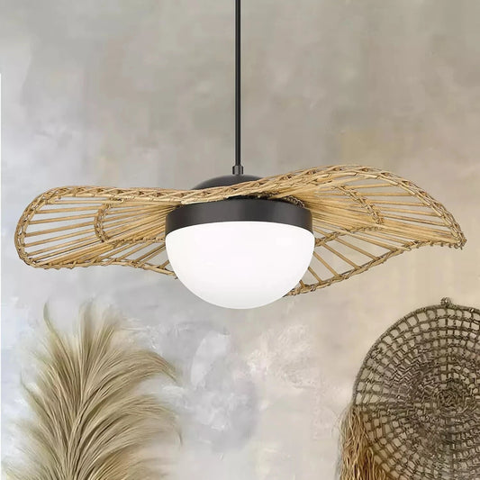 Boho Rattan Pendant Light, 18W LED Dimmable, Handwoven, Adjustable Cord, Indoor