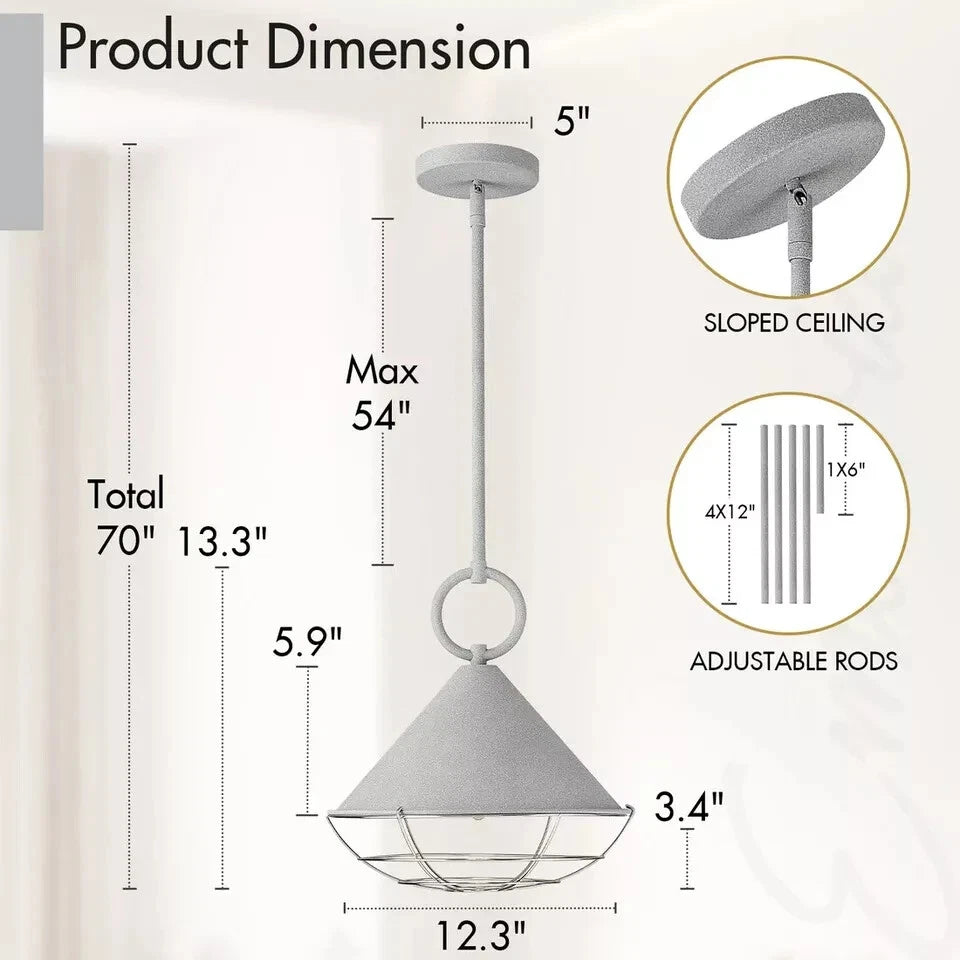 Emliviar 12.3" Adjustable Pendant Lamp, Modern Industrial Grey Light Fixture