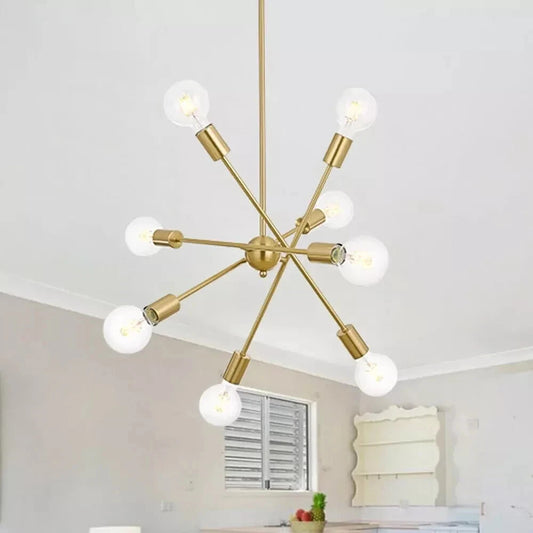 8 Light Sputnik Chandelier Brushed Brass Modern Vintage Pendant Ceiling Fixture