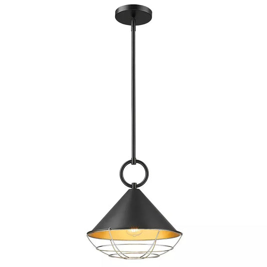 Emliviar 12.3 Inch Pendant Light Metal Cone Lampshade, Adjustable Rods - Black
