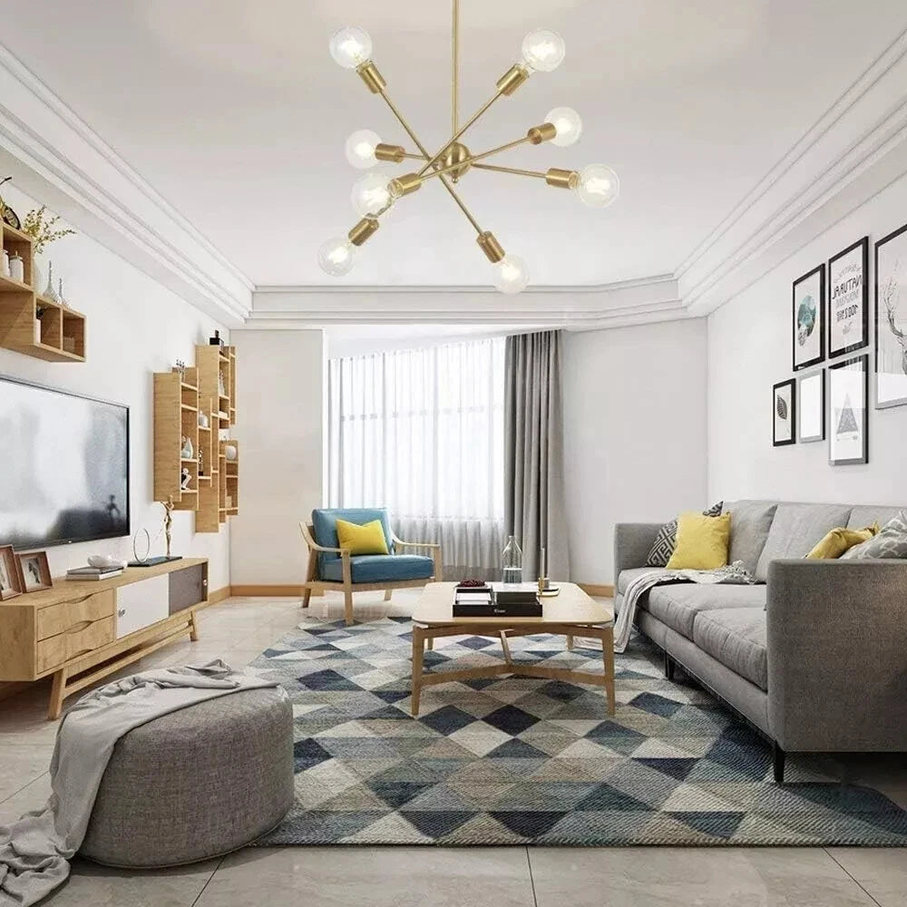 8 Light Sputnik Chandelier Brushed Brass Modern Vintage Pendant Ceiling Fixture